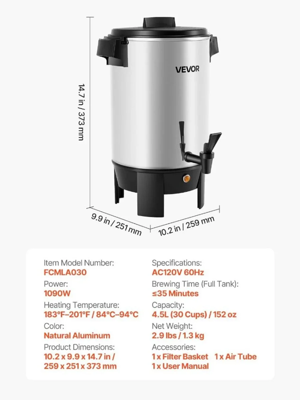 30-Cup Commercial Coffee Urn, 4.8 Qt Hot Beverage Dispenser, Fast Brewing
